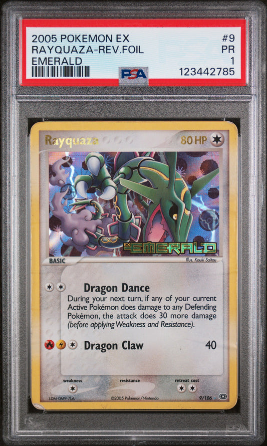 PSA 1 - RAYQUAZA [REVERSE HOLO] #9 POKÉMON EMERALD
